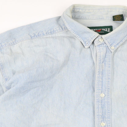 American Eagle Mens Blue Cotton Button-Up Size L Collared Button