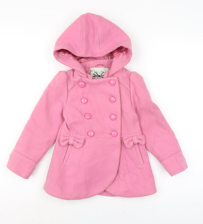Made with love Girls Pink Pea Coat Coat Size 3 Years Button