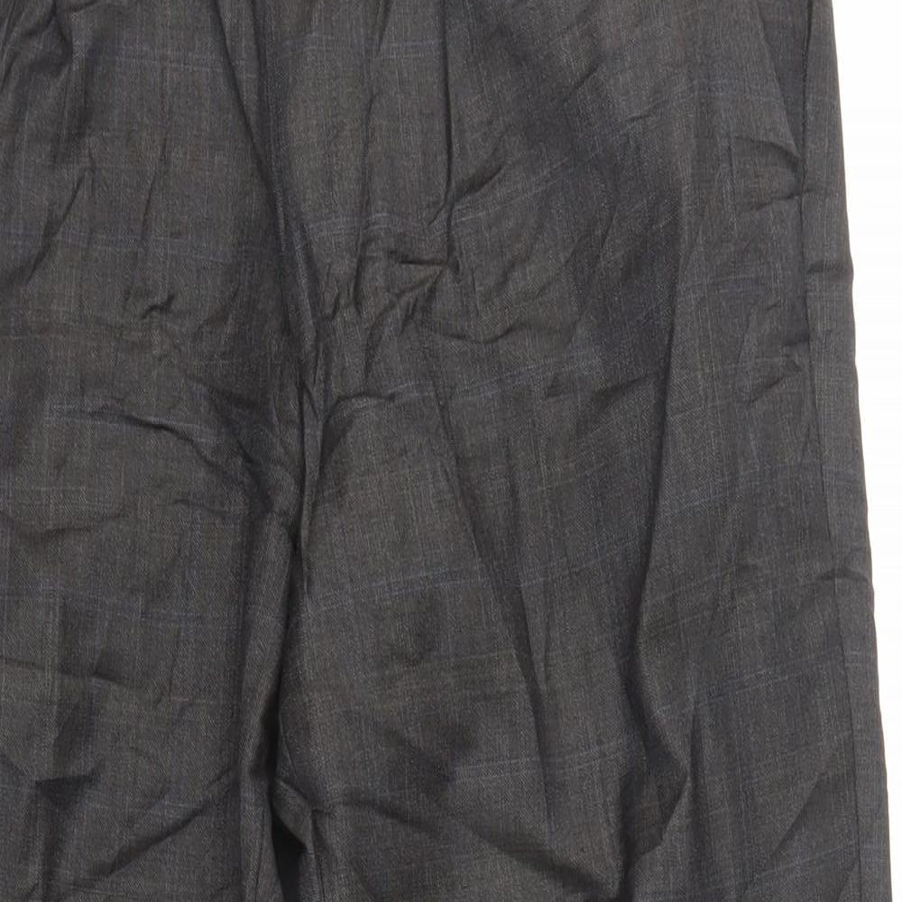 Marks and Spencer Mens Grey Plaid Wool Dress Pants Trousers Size 32 in L29 in Regular Zip