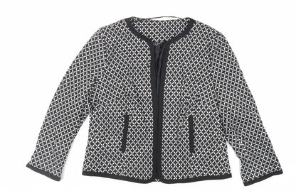 Classic Womens Black Geometric Jacket Blazer Size 16 - Open