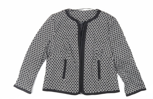 Classic Womens Black Geometric Jacket Blazer Size 16 - Open