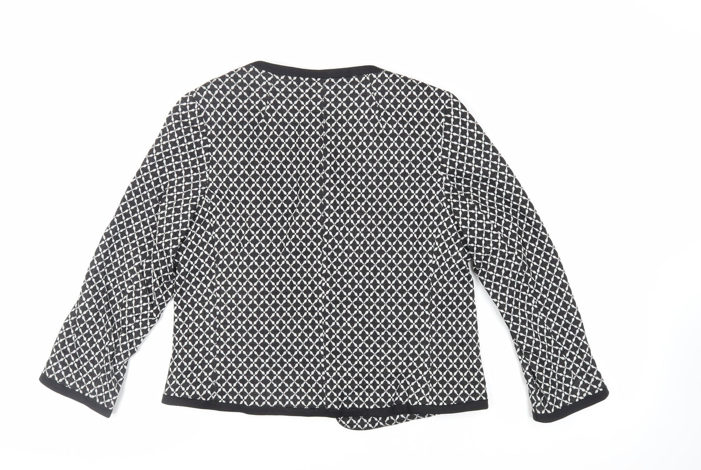 Classic Womens Black Geometric Jacket Blazer Size 16 - Open