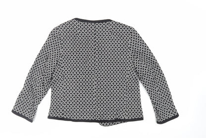 Classic Womens Black Geometric Jacket Blazer Size 16 - Open