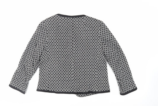 Classic Womens Black Geometric Jacket Blazer Size 16 - Open