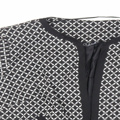 Classic Womens Black Geometric Jacket Blazer Size 16 - Open