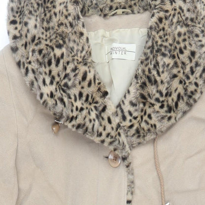 Individual Winter Womens Beige Overcoat Coat Size 12 Button - Faux Fur Collar