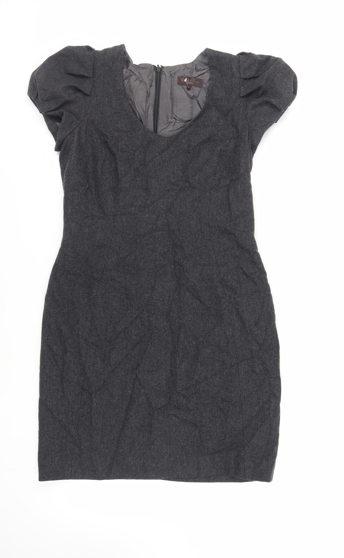 Great Plains Womens Grey Wool Pencil Dress Size M Scoop Neck Zip - Lined