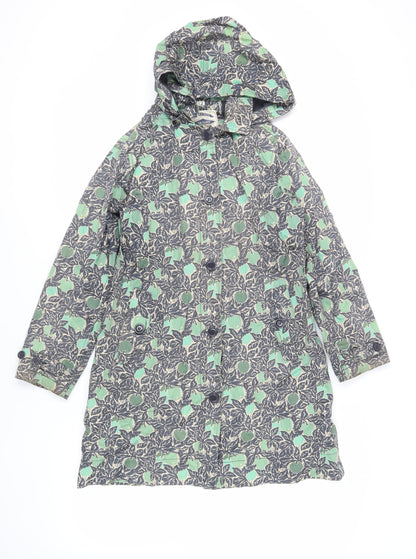 Tin cloth Womens Blue Geometric Rain Coat Coat Size 12 Zip - Hooded