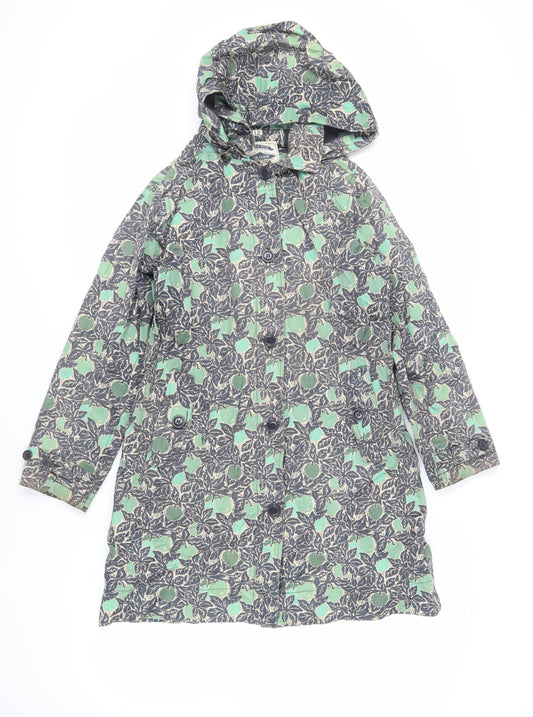Tin cloth Womens Blue Geometric Rain Coat Coat Size 12 Zip - Hooded