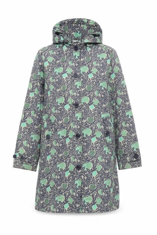 Tin cloth Womens Blue Geometric Rain Coat Coat Size 12 Zip - Hooded
