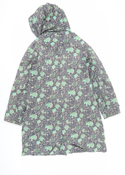Tin cloth Womens Blue Geometric Rain Coat Coat Size 12 Zip - Hooded