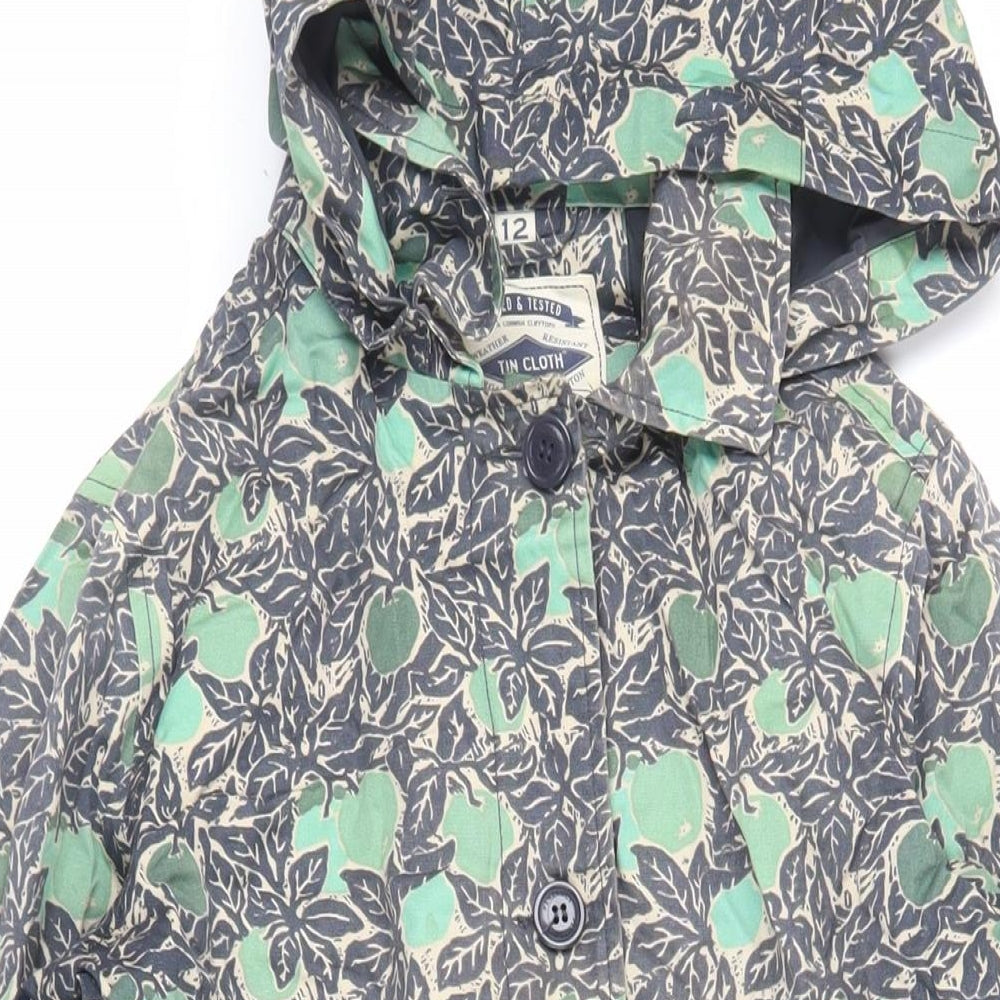 Tin cloth Womens Blue Geometric Rain Coat Coat Size 12 Zip - Hooded