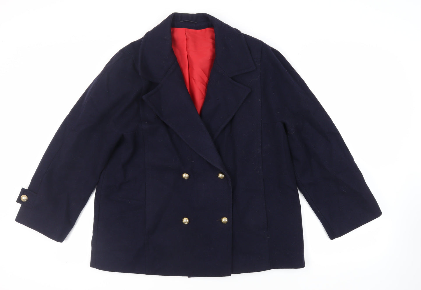 Seasons Womens Blue Pea Coat Coat Size L Button - Vintage