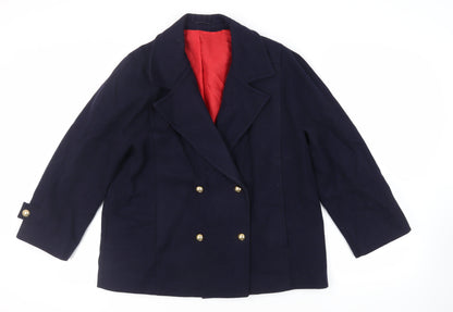 Seasons Womens Blue Pea Coat Coat Size L Button - Vintage