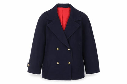 Seasons Womens Blue Pea Coat Coat Size L Button - Vintage