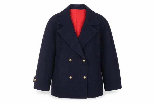 Seasons Womens Blue Pea Coat Coat Size L Button - Vintage