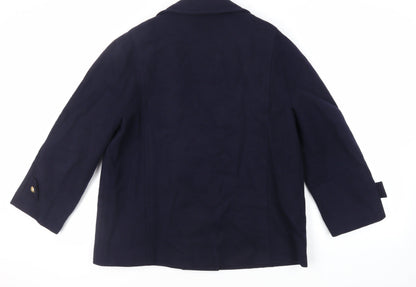 Seasons Womens Blue Pea Coat Coat Size L Button - Vintage