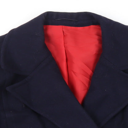 Seasons Womens Blue Pea Coat Coat Size L Button - Vintage