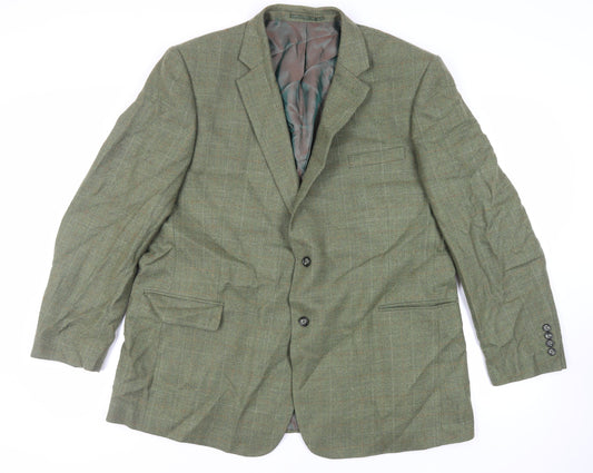 Brook Taverner Mens Green Plaid Wool Jacket Blazer Size 50 Regular