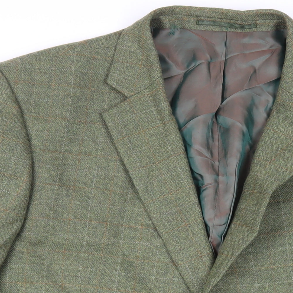 Brook Taverner Mens Green Plaid Wool Jacket Blazer Size 50 Regular