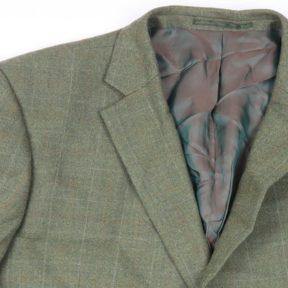 Brook Taverner Mens Green Plaid Wool Jacket Blazer Size 50 Regular