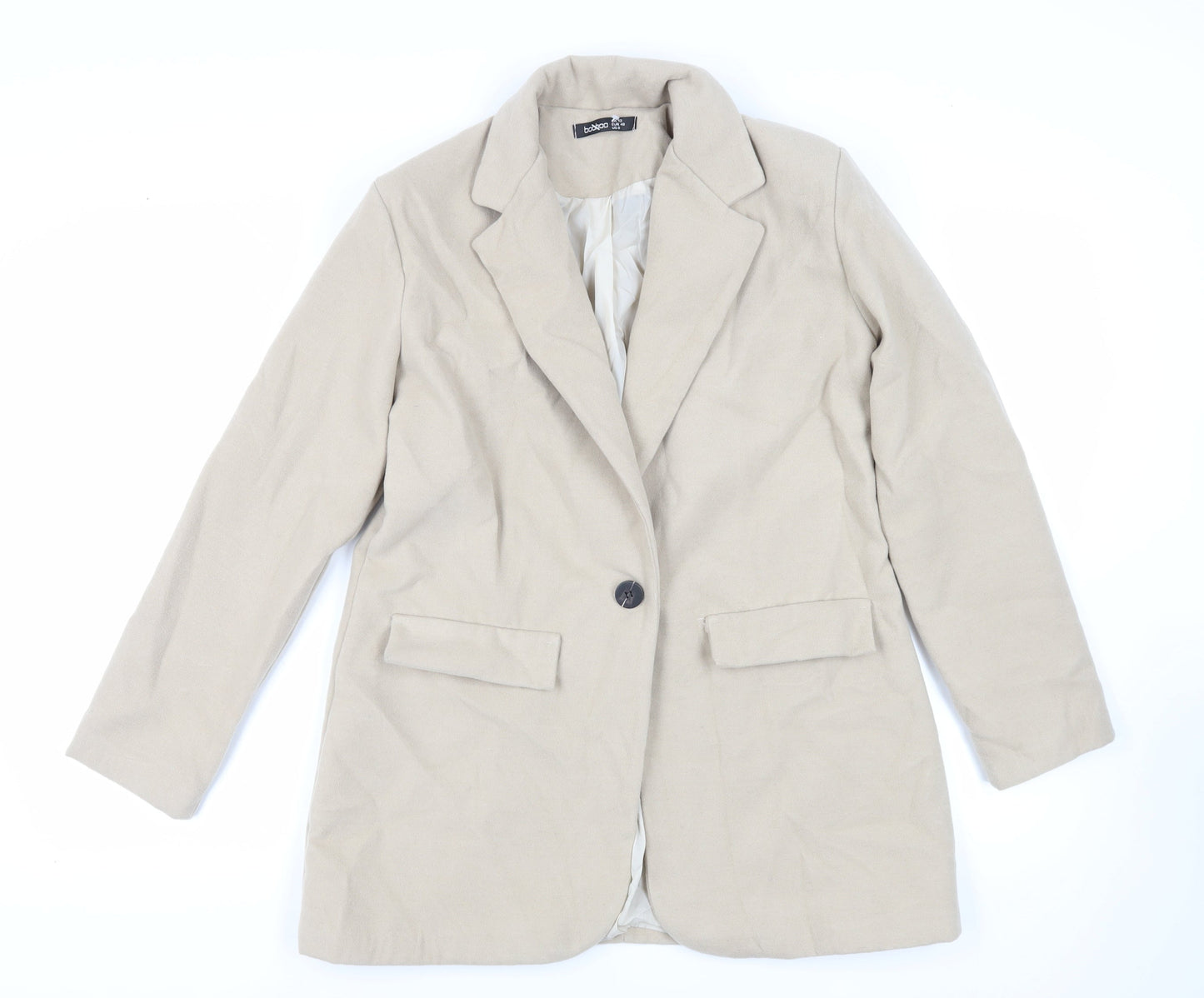 Boohoo Womens Beige Overcoat Coat Size 12 Button
