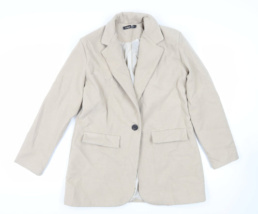 Boohoo Womens Beige Overcoat Coat Size 12 Button