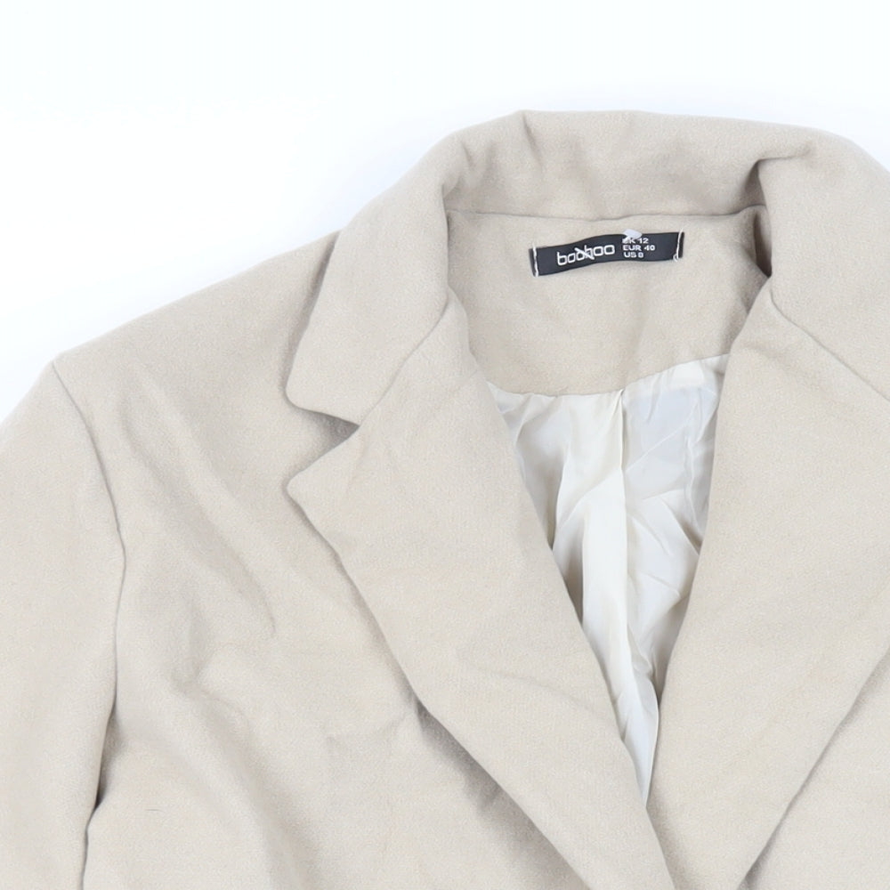 Boohoo Womens Beige Overcoat Coat Size 12 Button
