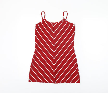Ling Womens Red Striped Polyester Camisole T-Shirt Size M Scoop Neck