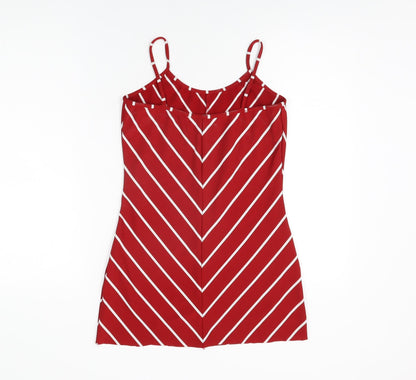 Ling Womens Red Striped Polyester Camisole T-Shirt Size M Scoop Neck