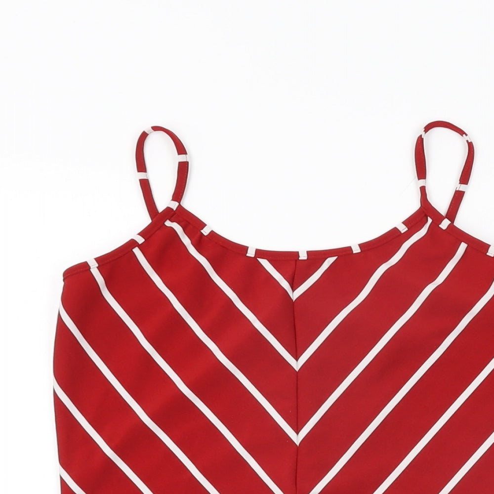 Ling Womens Red Striped Polyester Camisole T-Shirt Size M Scoop Neck