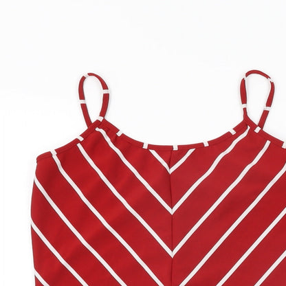 Ling Womens Red Striped Polyester Camisole T-Shirt Size M Scoop Neck