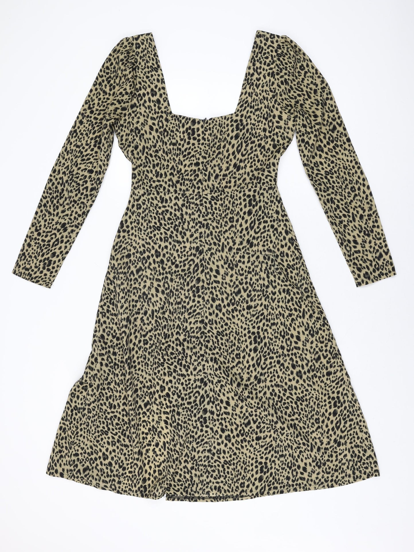 Nasty Gal Womens Beige Geometric Polyester A-Line Size 8 Square Neck Zip