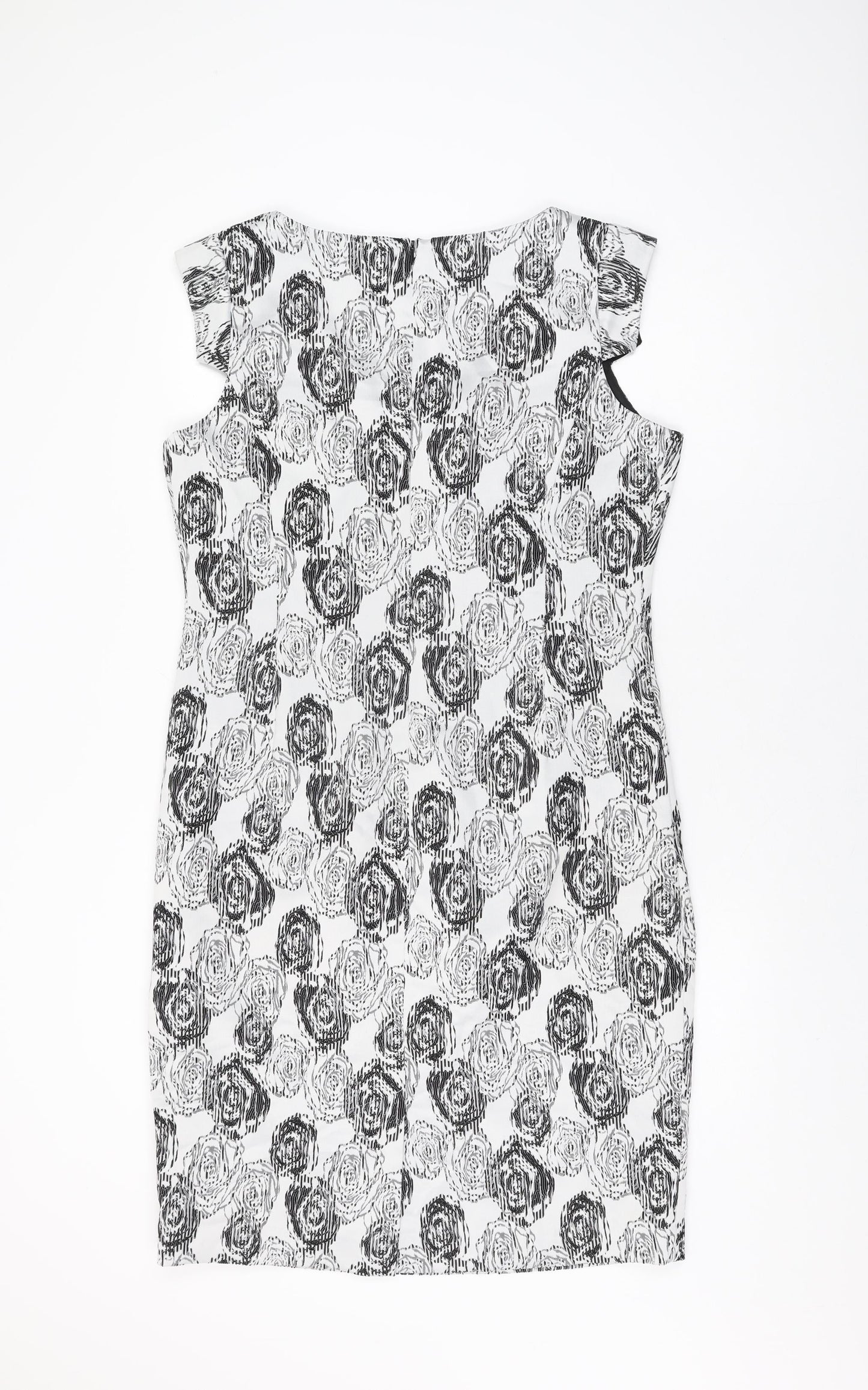 Roman Womens White Geometric Polyester Bodycon Size 16 V-Neck Zip