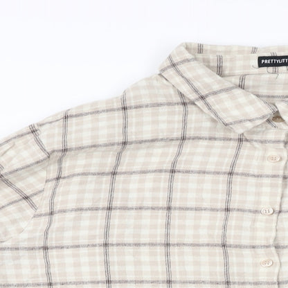 Womens UK Size 14 PRETTYLITTLETHING Beige Basic Button-Up