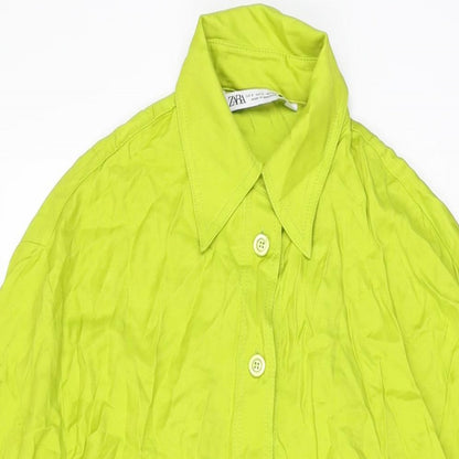 Zara Womens Green Viscose Shirt Dress Size S Collared Button