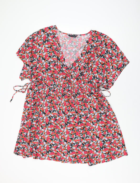 Marks and Spencer Womens Multicoloured Floral Viscose Shift Size 20 V-Neck Drawstring