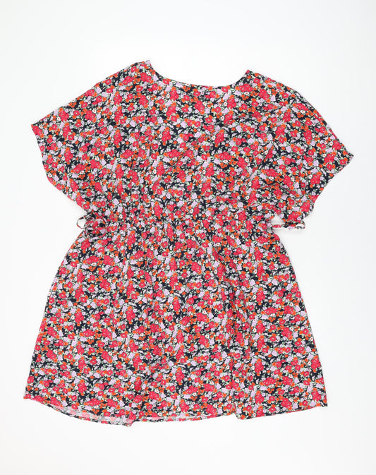 Marks and Spencer Womens Multicoloured Floral Viscose Shift Size 20 V-Neck Drawstring