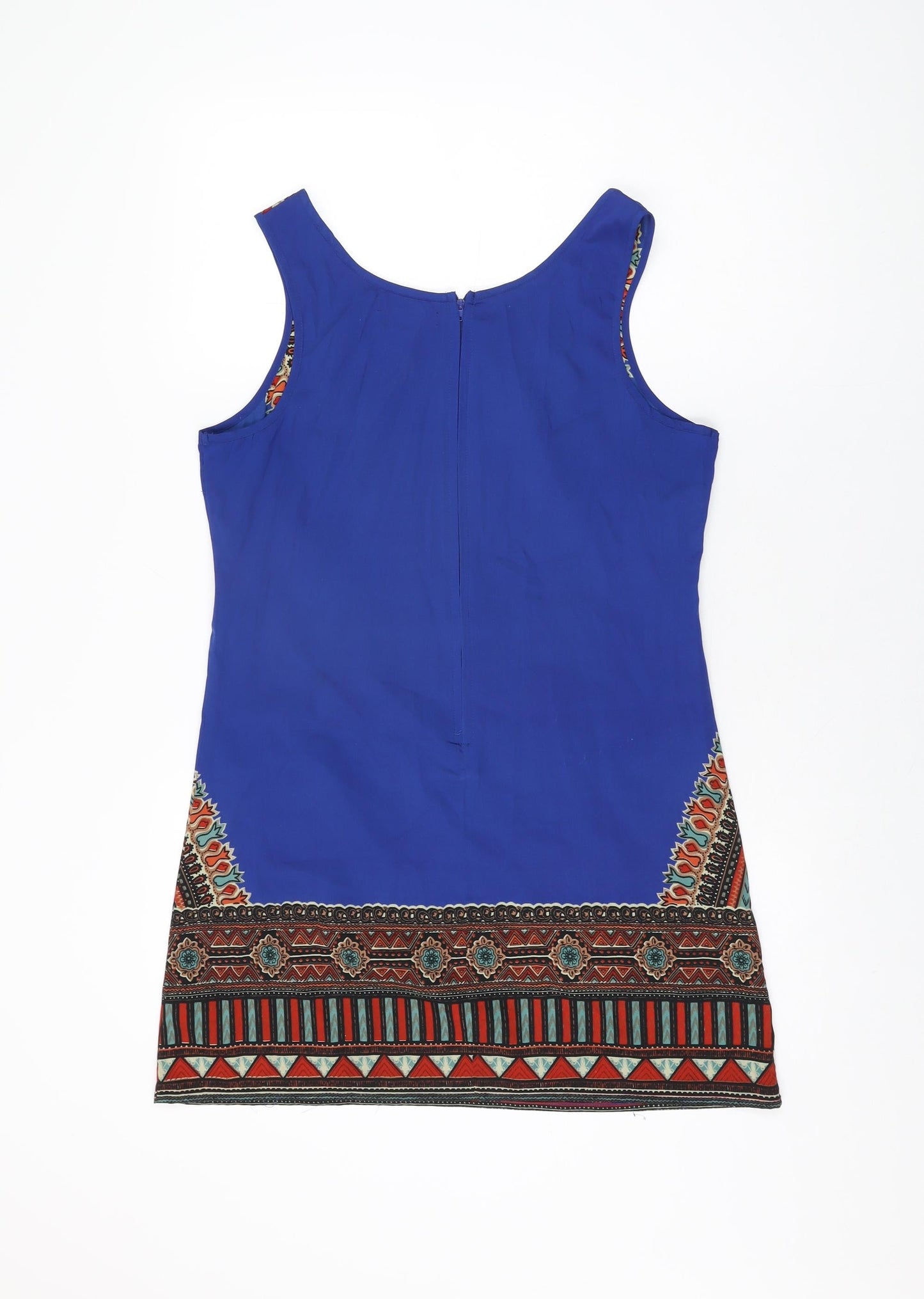 Band of Gypsies Womens Blue Geometric Polyester Shift Size M Round Neck Zip