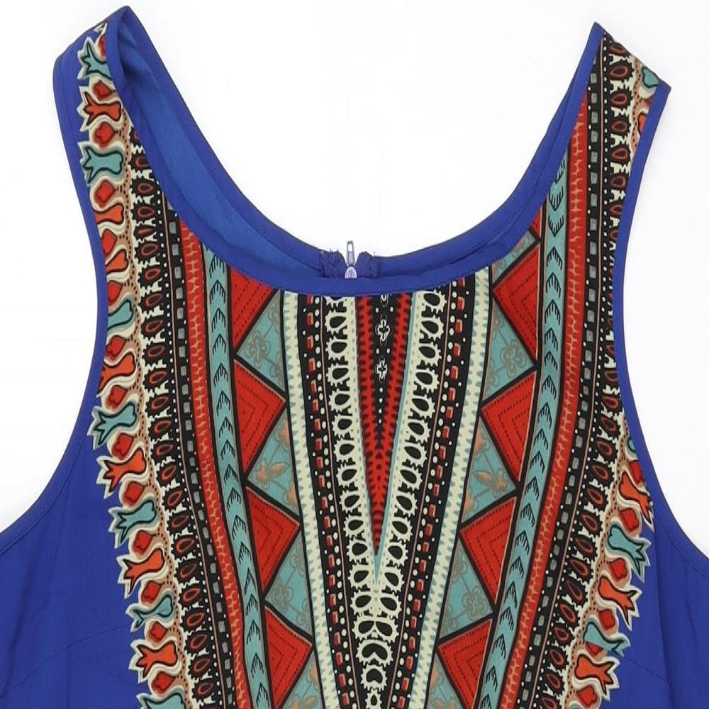Band of Gypsies Womens Blue Geometric Polyester Shift Size M Round Neck Zip