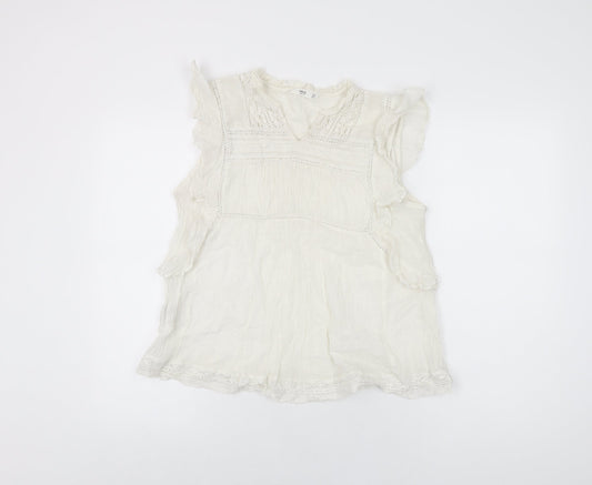 Womens UK Size L Mango White Basic T-Shirt