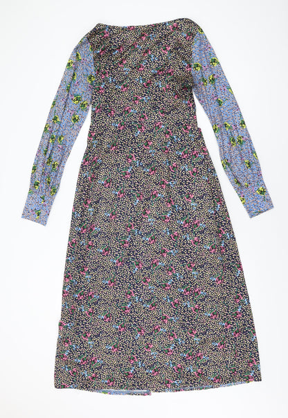 Nasty Gal Womens Multicoloured Floral Polyester Wrap Dress Size 8 V-Neck Zip