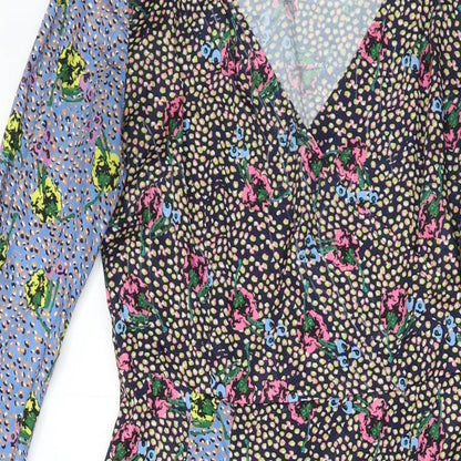 Nasty Gal Womens Multicoloured Floral Polyester Wrap Dress Size 8 V-Neck Zip