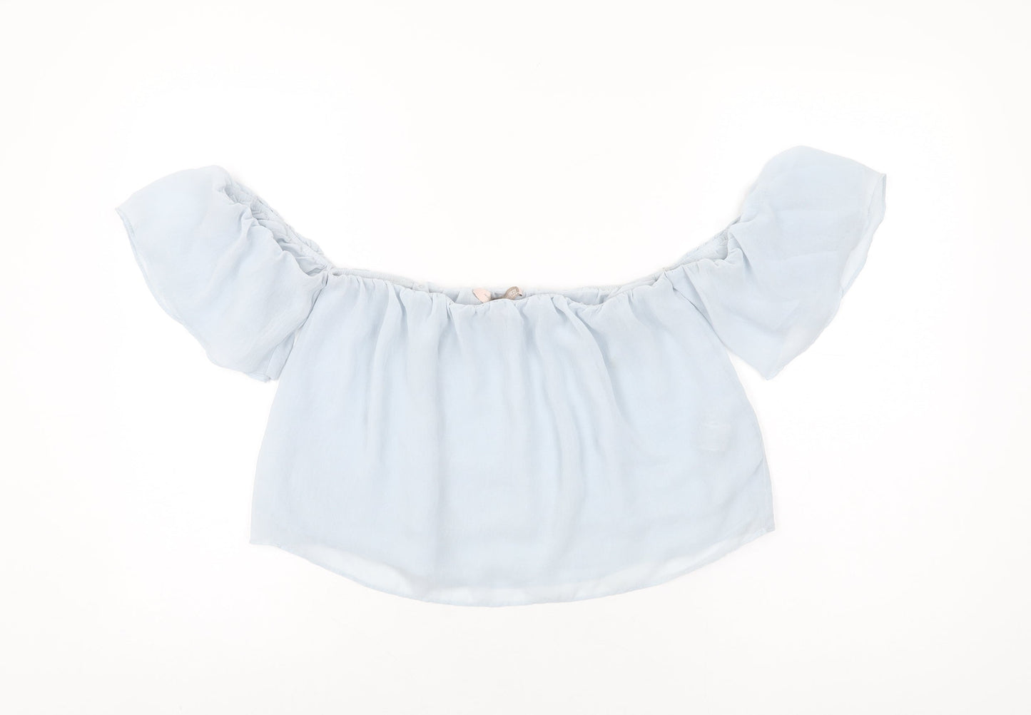 FOREVER 21 Womens Blue Polyester Cropped Blouse Size S Off the Shoulder