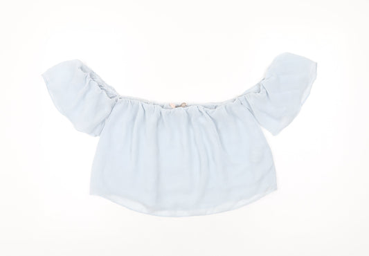 FOREVER 21 Womens Blue Polyester Cropped Blouse Size S Off the Shoulder