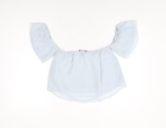 FOREVER 21 Womens Blue Polyester Cropped Blouse Size S Off the Shoulder