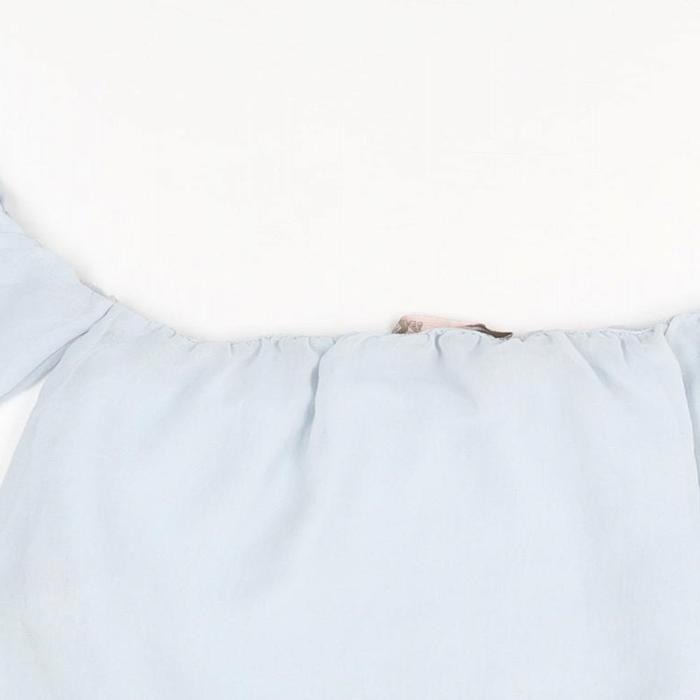 FOREVER 21 Womens Blue Polyester Cropped Blouse Size S Off the Shoulder