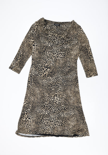 Principles Womens Beige Animal Print Viscose Shift Size 12 Cowl Neck Pullover