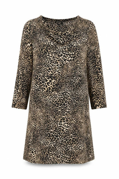Principles Womens Beige Animal Print Viscose Shift Size 12 Cowl Neck Pullover