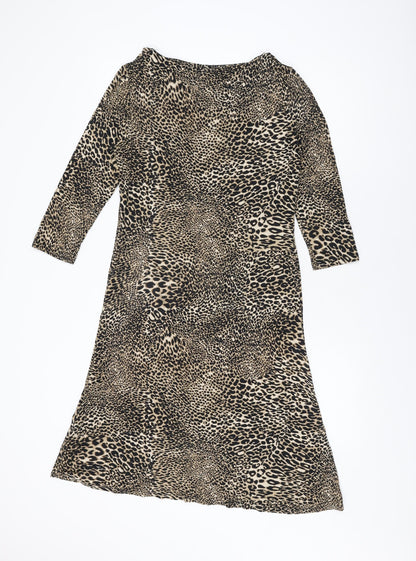 Principles Womens Beige Animal Print Viscose Shift Size 12 Cowl Neck Pullover
